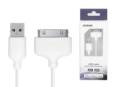 AUTOLINE USB-kaapeli 30-pin 1,2 m valkoinen