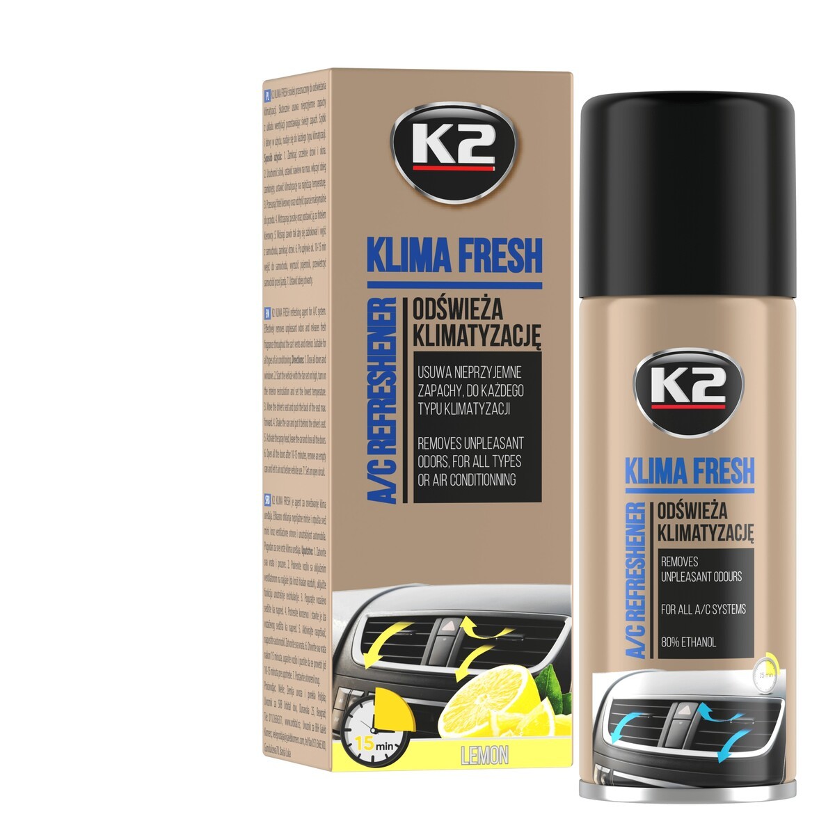 K2 Ilmastoinninpuhdistusaine 150 ml sitruuna